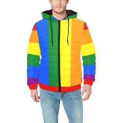 Rainbow Pride Flag Colors Men's Padded Hooded Jacket (Model H42)