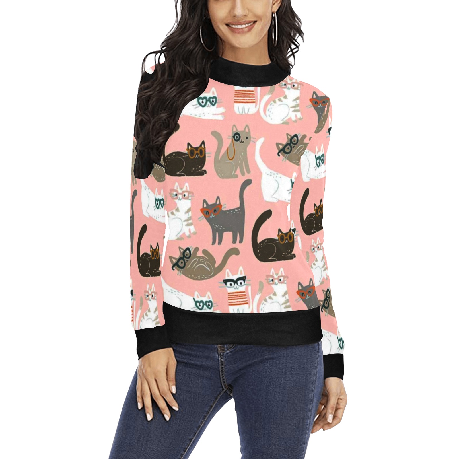 bb tdnx Women's All Over Print Mock Neck Sweatshirt (Model H43)
