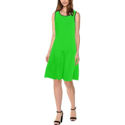 Merry Christmas Green Solid Color Sleeveless Splicing Shift Dress(Model D17)