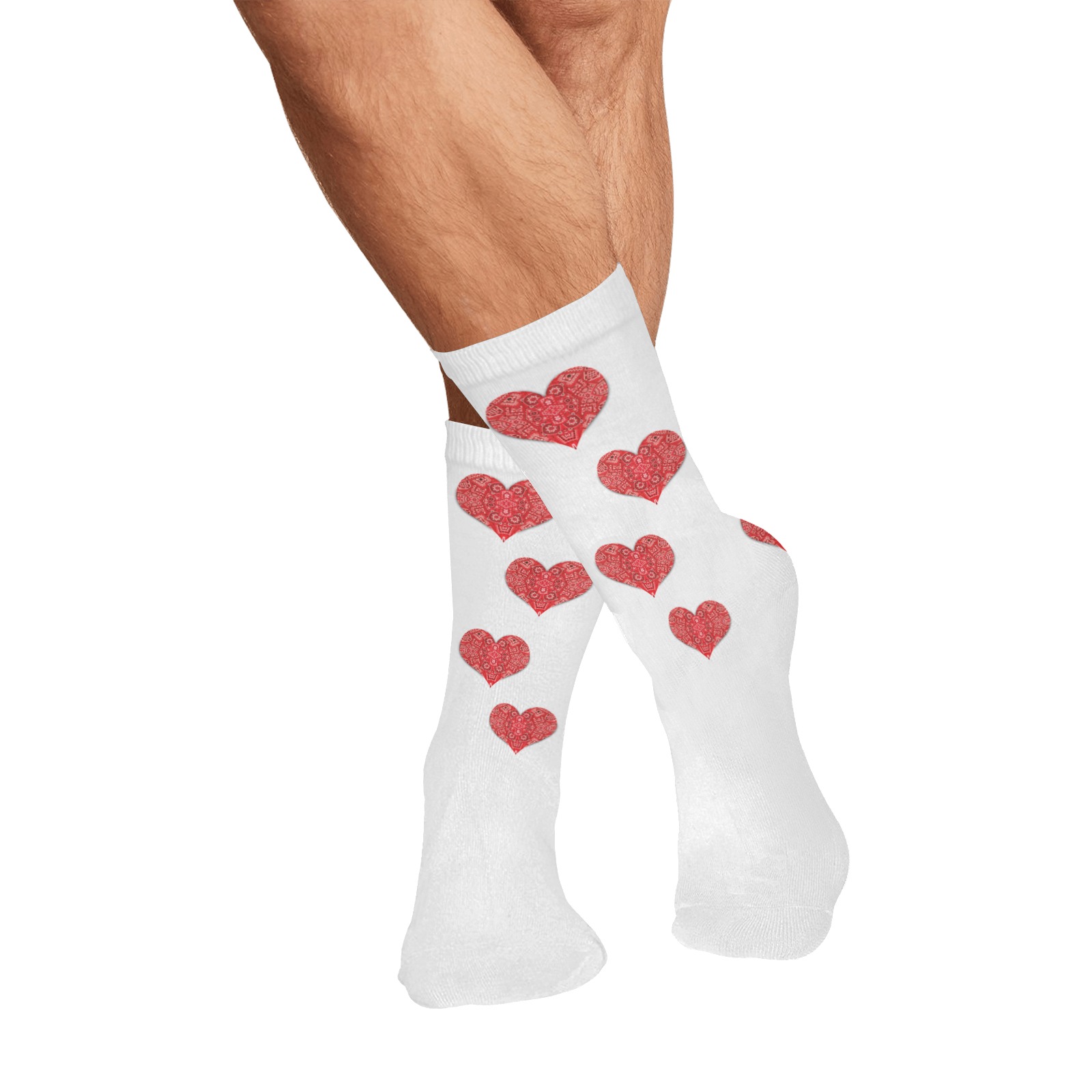 Bandana Hearts on White All Over Print Socks for Men
