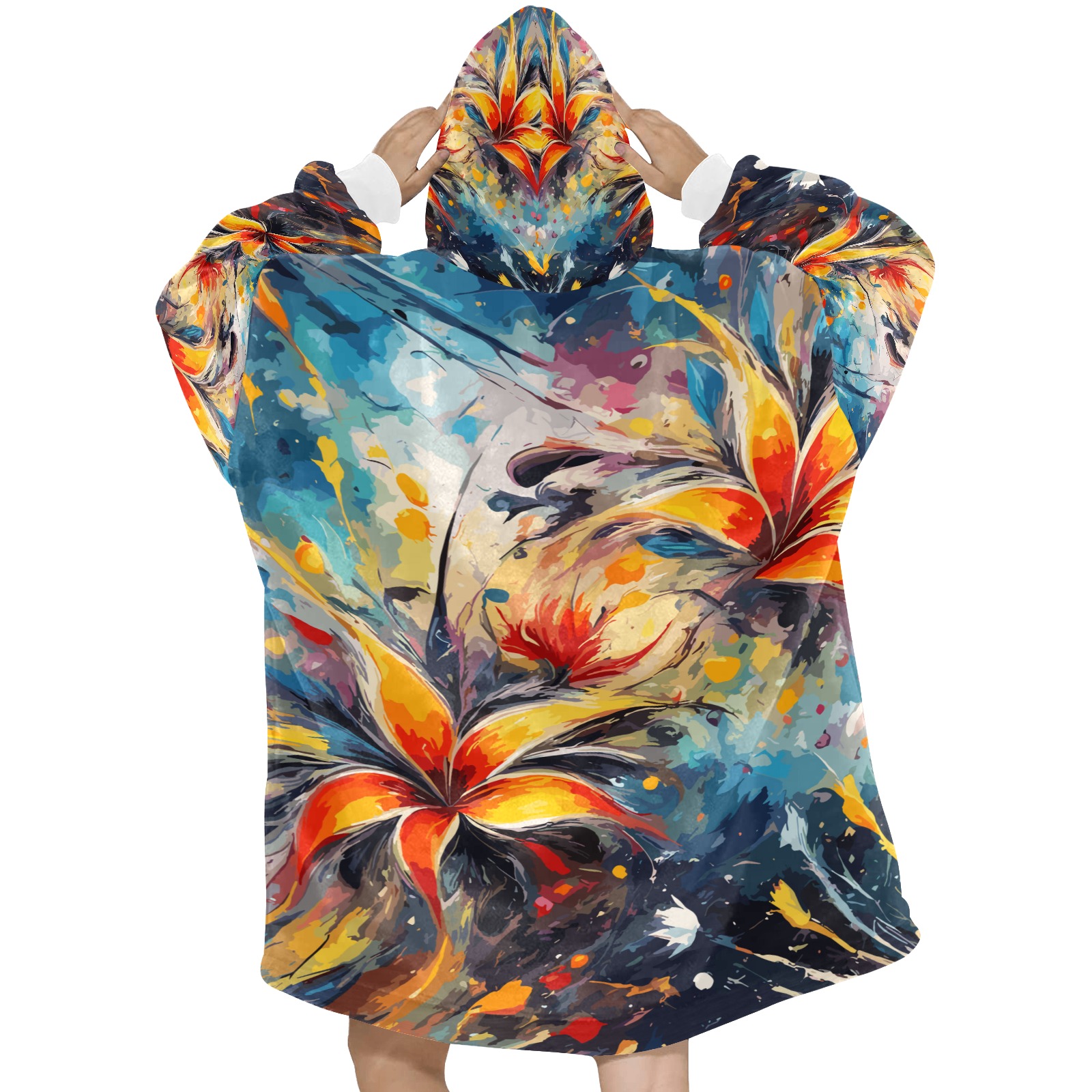 Fantastic orange and yellow flowers abstract art. Blanket Hoodie for Women