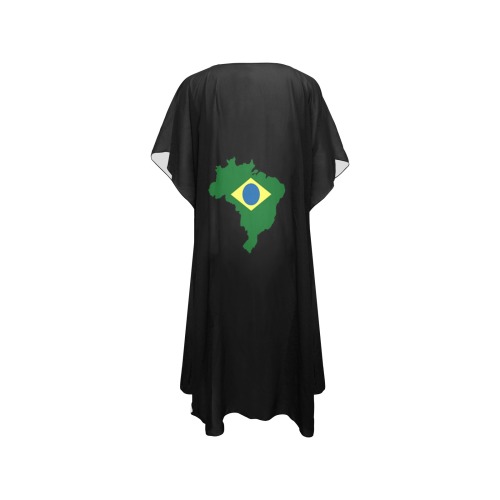 Brazil Flag Outline Mid-Length Side Slits Chiffon Cover Ups (Model H50)