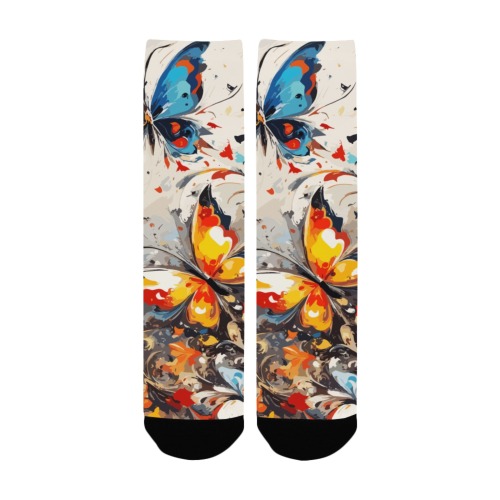 Decorative floral ornament and awesome butterflies Custom Socks for Women