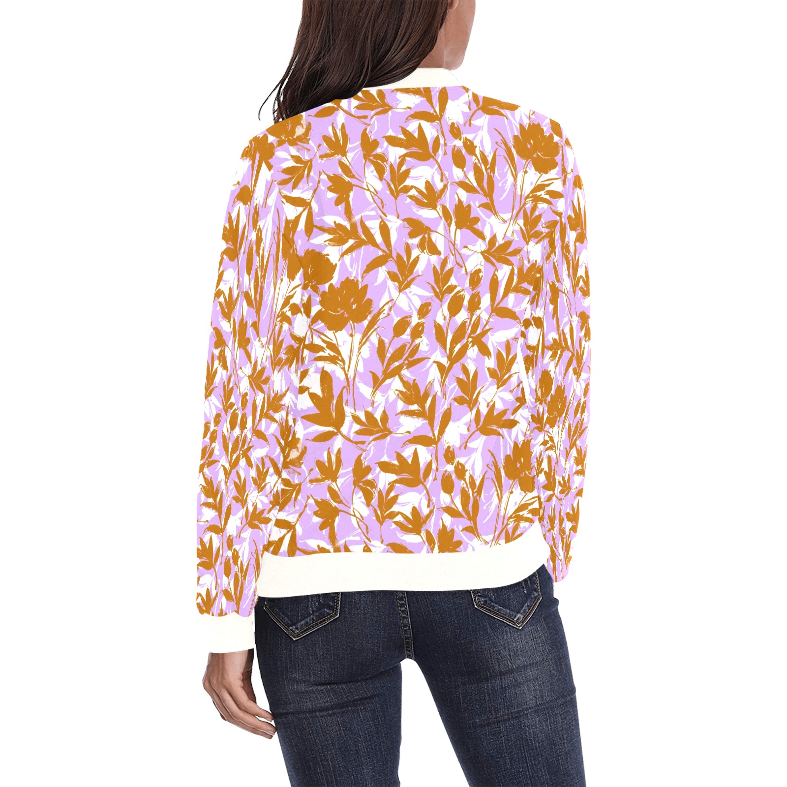 Orange garden on lavender-2 All Over Print Bomber Jacket for Women (Model H36)