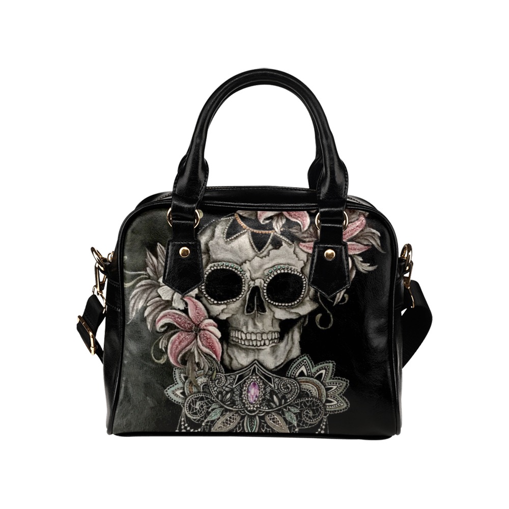 pink floral skull Shoulder Handbag (Model 1634)