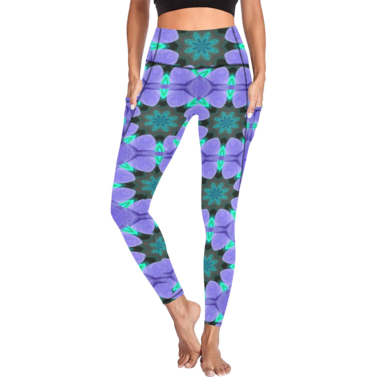 Purple and Blue Repper Abstract Women's All Over Print Leggings with Pockets (Model L56)