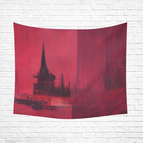 graffiti building's red Cotton Linen Wall Tapestry 60"x 51"