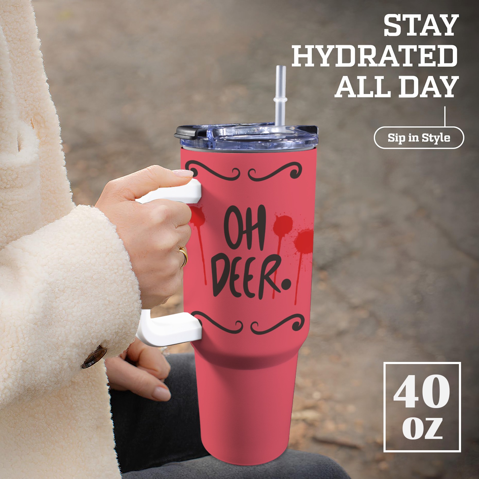 Oh Deer 40oz Tumbler 40oz Tumbler with White Handle