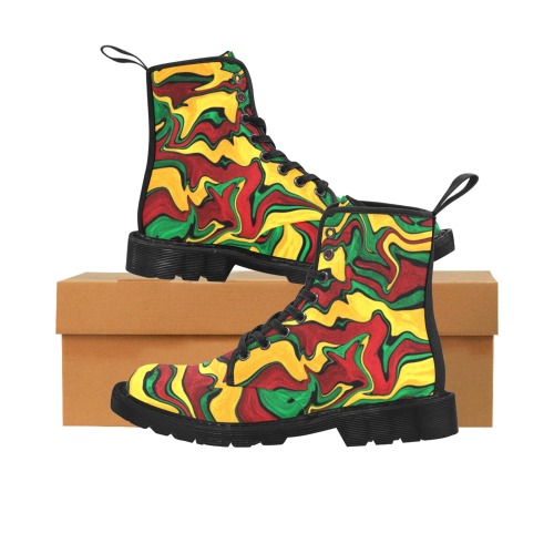 rasta-reggae-colors Martin Boots for Women (Black) (Model 1203H)