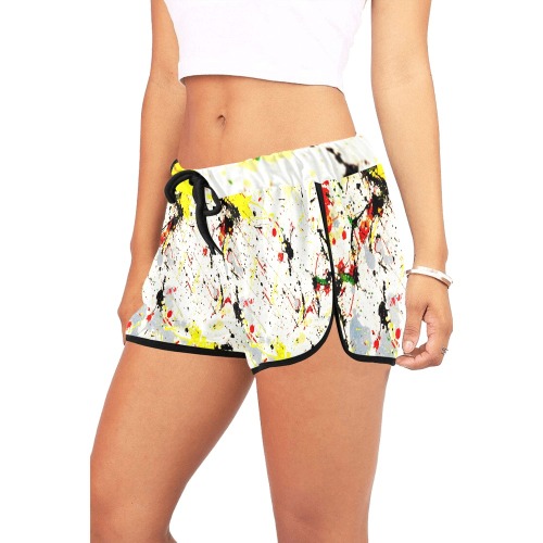Yellow & Black Paint Splatter Women's All Over Print Relaxed Shorts (Model L19)