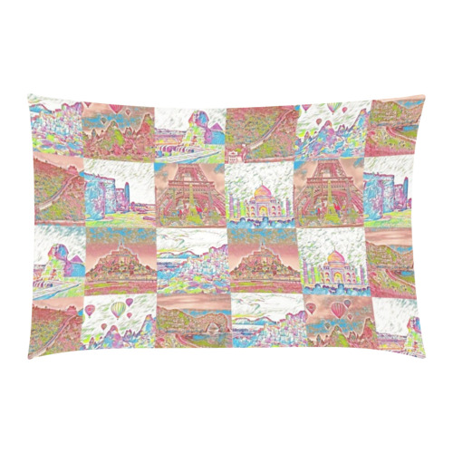 Big Pink and White World Travel Collage Pattern 3-Piece Bedding Set