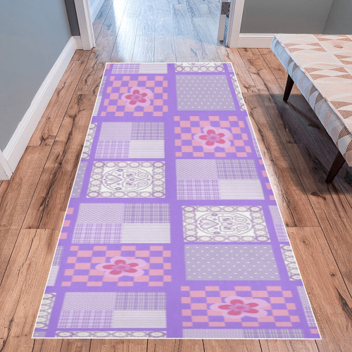 Pink and Purple Patchwork Design Area Rug 9'6''x3'3''