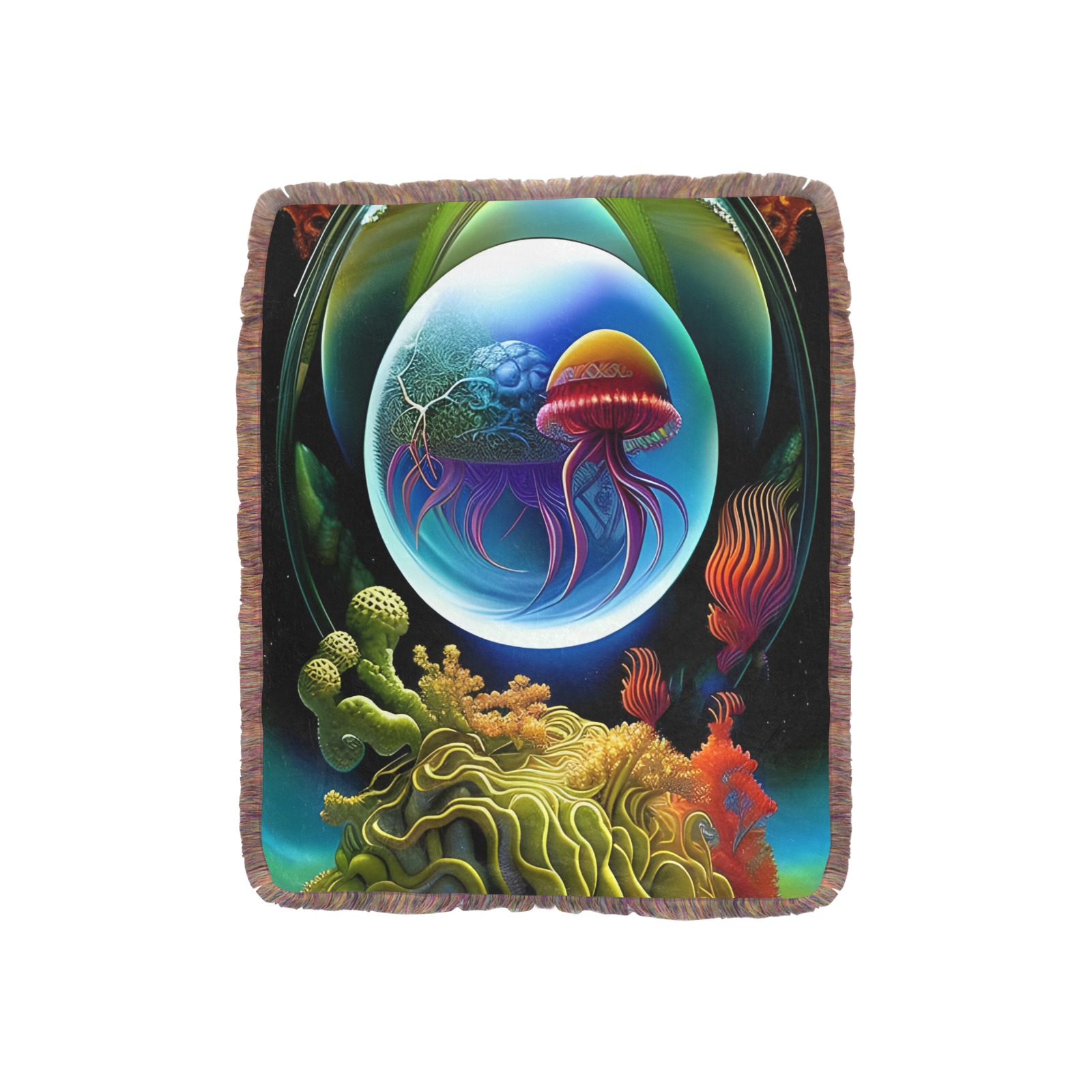 Out Of This World Spheres jellyfish Ultra-Soft Fringe Blanket 40"x50" (Mixed Green)