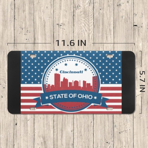 Cincinnati Ohio Retro American Flag Custom License Plate