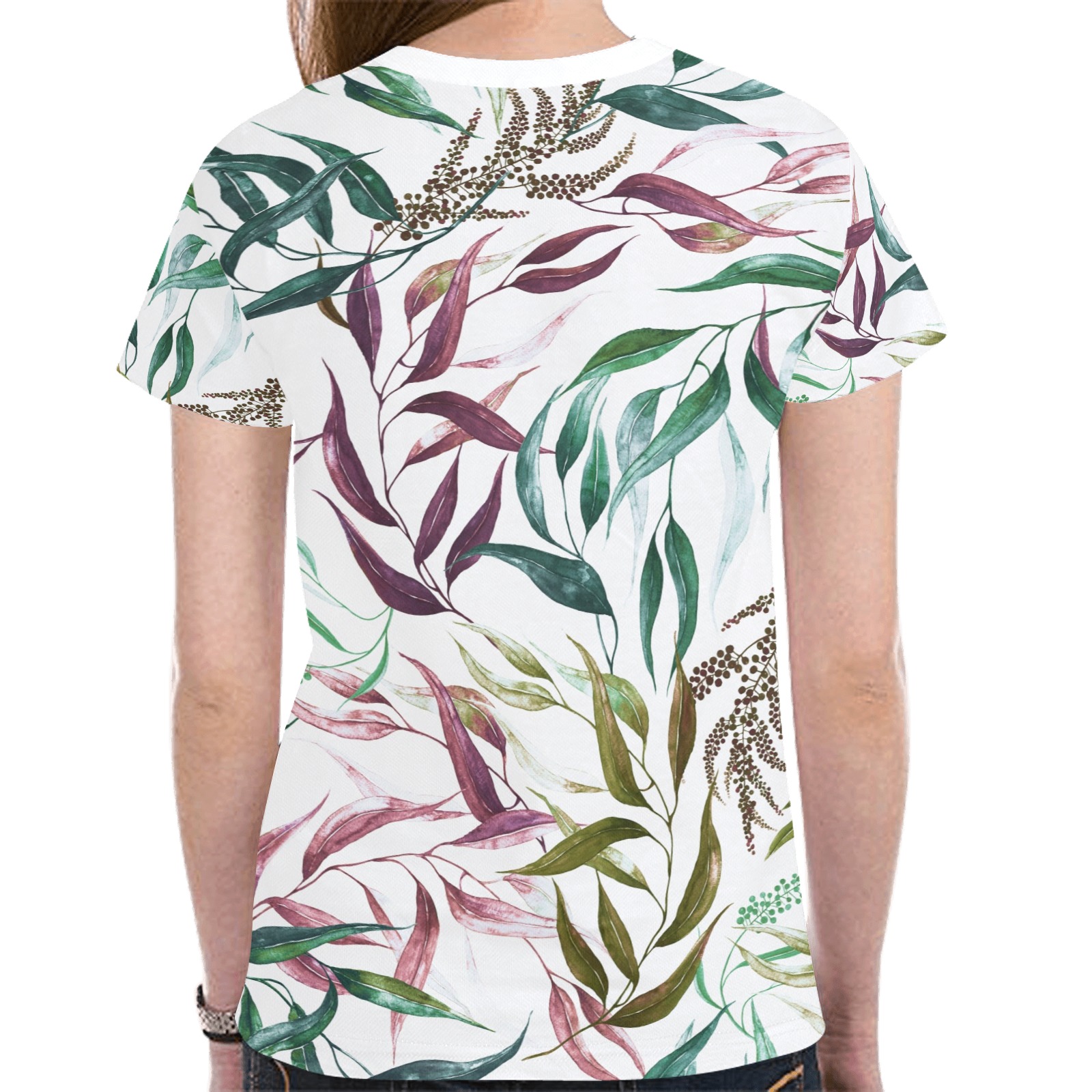 Dramatic leaves watercolor GR New All Over Print T-shirt for Women (Model T45)