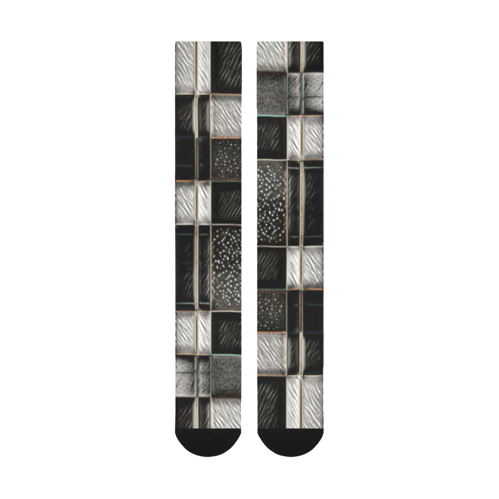 City Fire Escape - striped geometric spotted black gray white green red pattern Over-The-Calf Socks