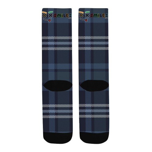 XXsmiles Blue Plaid Sock Men's Custom Socks