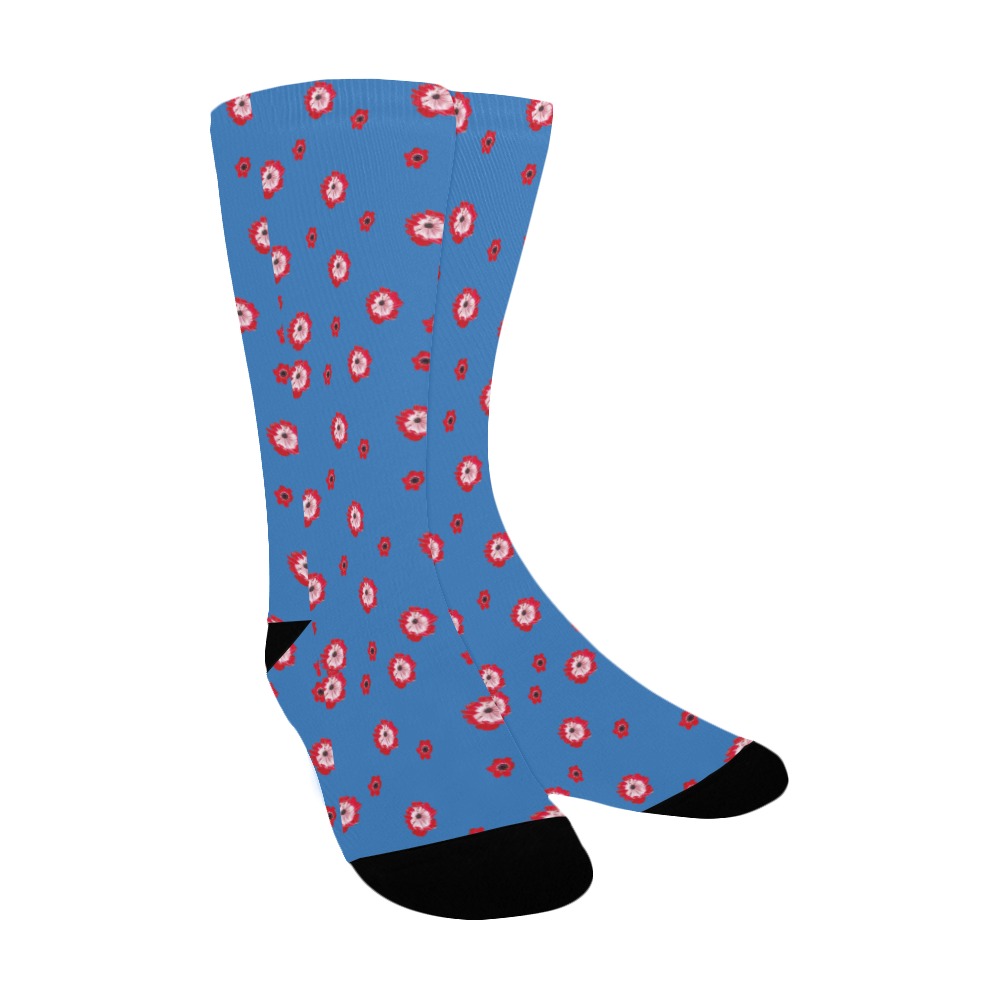 red flowers blue Custom Socks for Women