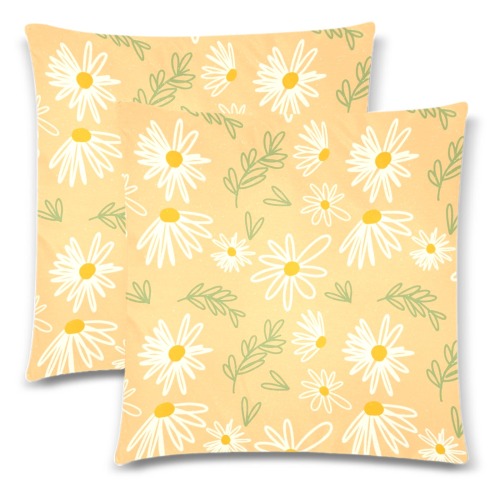 Flowers on Yellow Background Custom Zippered Pillow Cases 18"x 18" (Twin Sides) (Set of 2)
