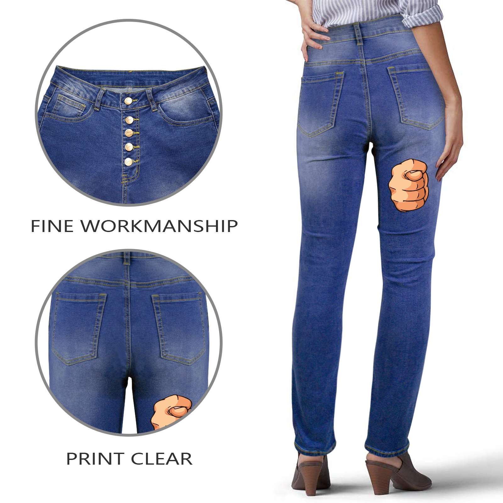 Adult humor. Fig sign. Strong rejection. No way. Women's Jeans (Back Printing)