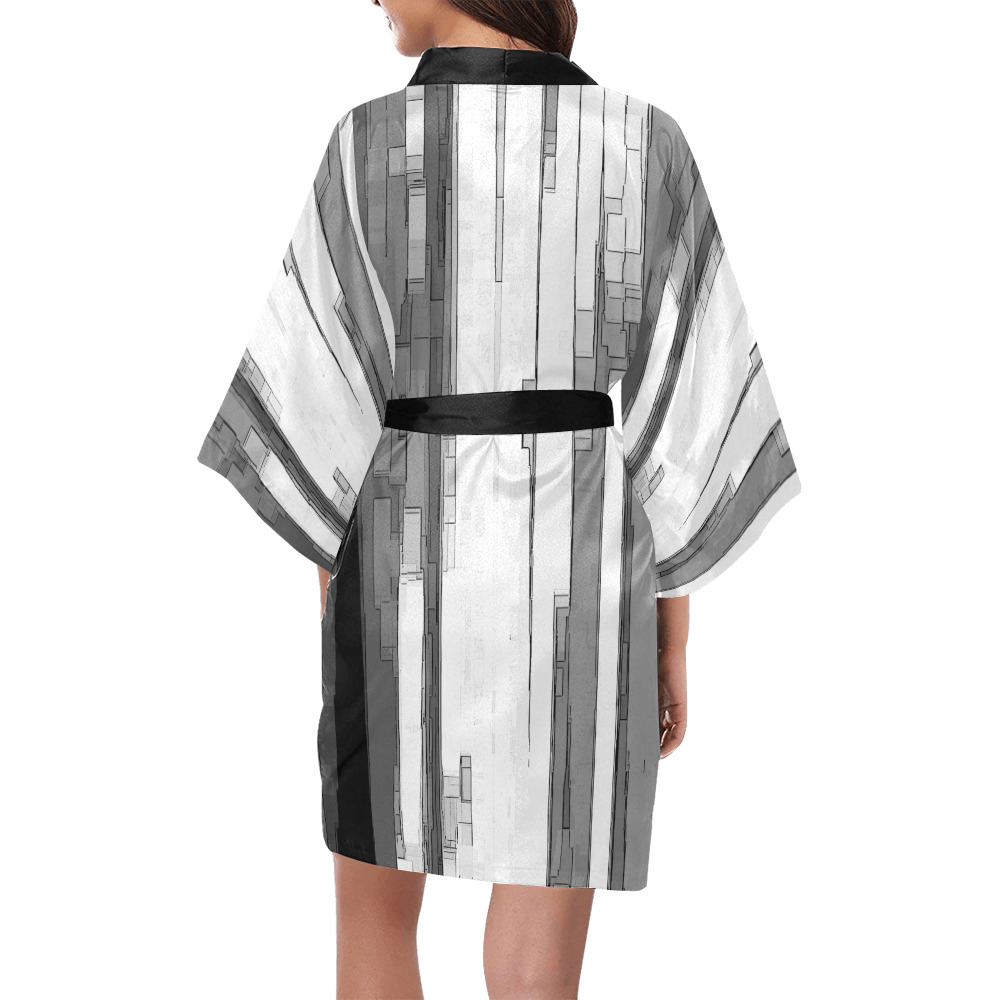 Greyscale Abstract B&W Art Kimono Robe