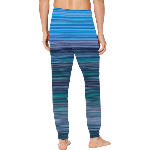 Abstract Blue Horizontal Stripes Men's Pajama Trousers with Custom Cuff