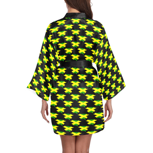 Jamaican Flag Maps Black Long Sleeve Kimono Robe