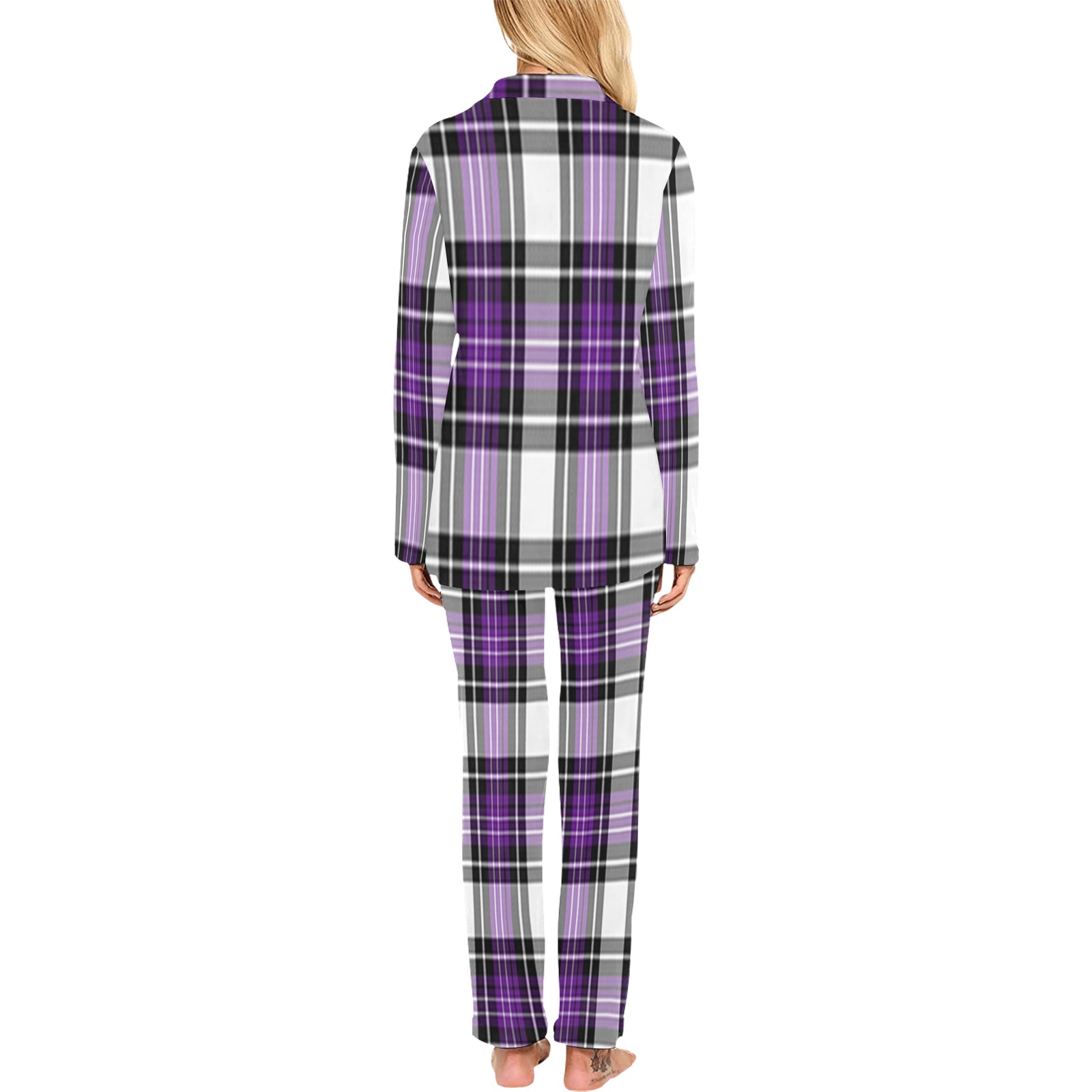 Purple Black Plaid Women's Long Pajama Set