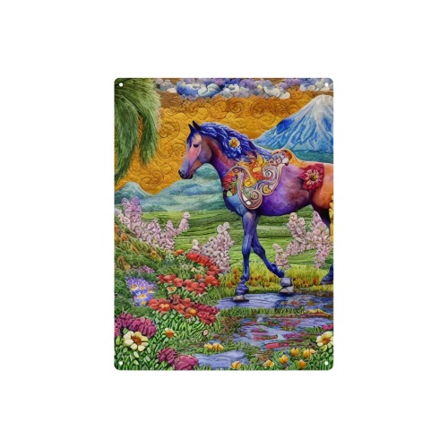 Boho Simulated Quilt Horse Artwork Metal Sign 12"x16"