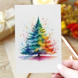 Watercolor Christmas Tree v3 Greeting Card 4"x6"