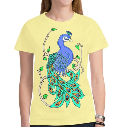 Pretty Peacock Light Yellow New All Over Print T-shirt for Women (Model T45)
