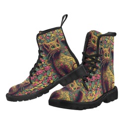 Futuristic Cat Design Leather Boots - Unique Style for Art and Technology Lovers Martin Boots for Women (Black) (Model 1203H)