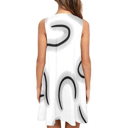 Cute Hearts Black and White Sleeveless A-Line Pocket Dress (Model D57)