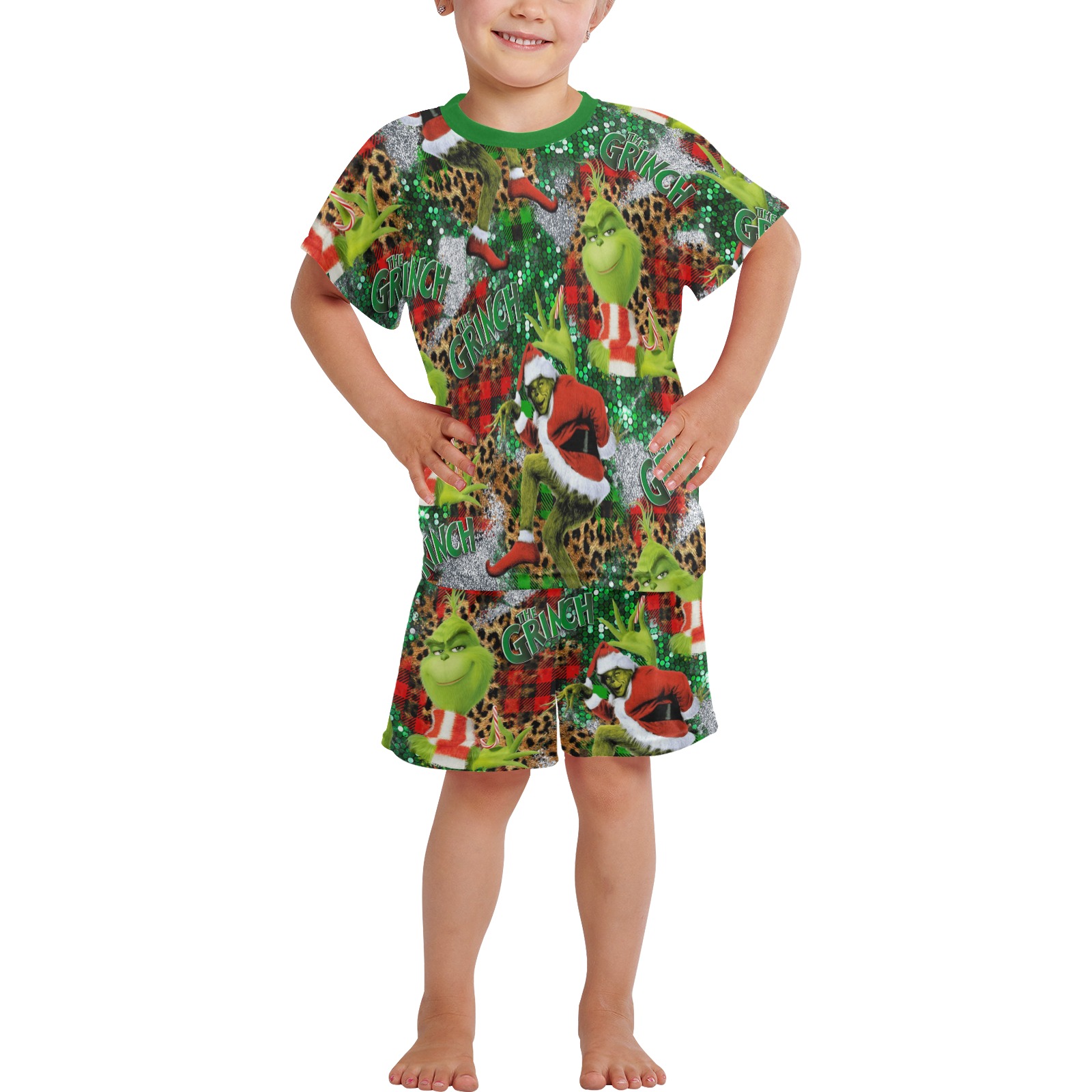 Green guy Pattern kids pajamas Little Girls' Short Pajama Set