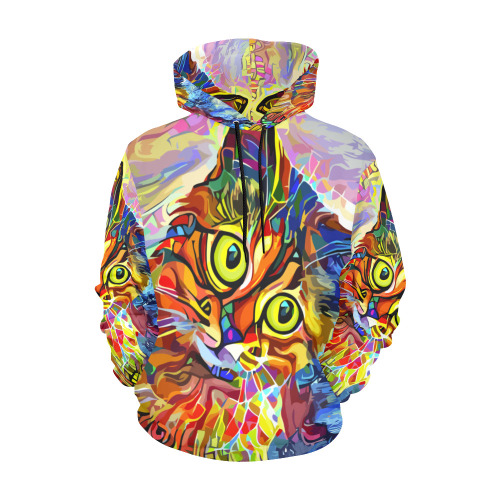 Abstract Cat Face Artistic Pet Portrait Painting All Over Print Hoodie for Women (USA Size) (Model H13)