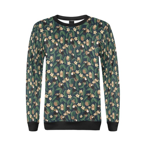 Toucans in the banana trees 85D All Over Print Crewneck Sweatshirt for Women (Model H18)