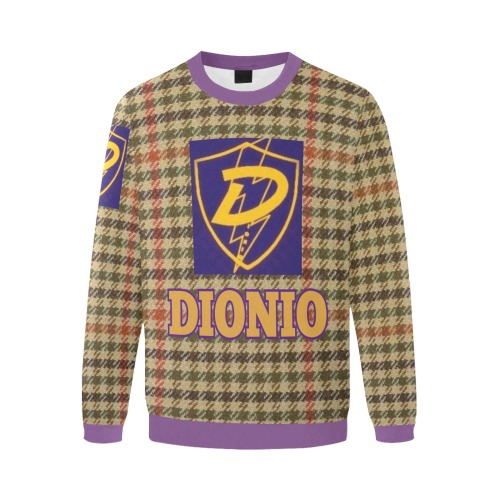 DIONIO Clothing - TweedLike Sweatshirt (Badge,Purple,Brown & Green) Men's Oversized Fleece Crew Sweatshirt (Model H18)