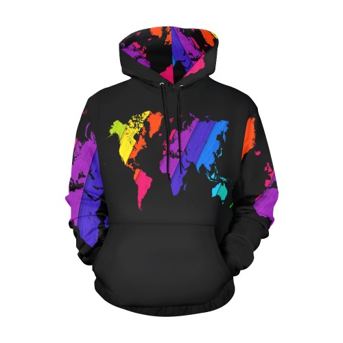 world map rainbow love All Over Print Hoodie for Men (USA Size) (Model H13)