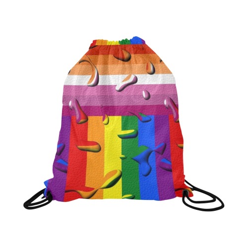 Lesbian Pride Flag Pop Art by Nico Bielow Large Drawstring Bag Model 1604 (Twin Sides)  16.5"(W) * 19.3"(H)