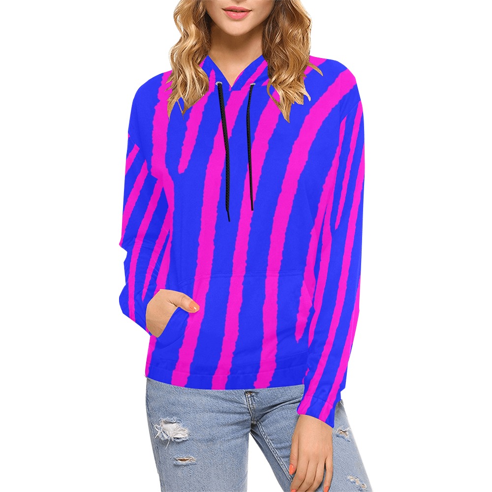 Zebra Print (Pink & Blue) All Over Print Hoodie for Women (USA Size) (Model H13)
