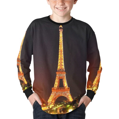 tower2 Kids' Rib Cuff Long Sleeve T-shirt (Model T64)