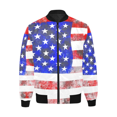 Extreme Grunge American Flag of the USA All Over Print Quilted Bomber Jacket for Men (Model H33)