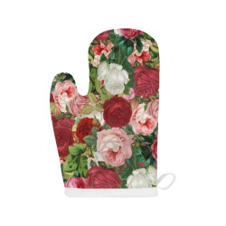 Roses and Carnations Vintage Flowers Linen Oven Mitt (Two Pieces)