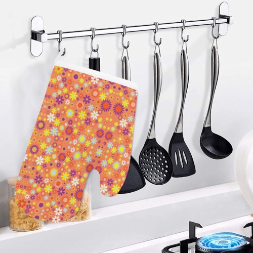 Floral Pattern Living Coral Linen Oven Mitt (One Piece)