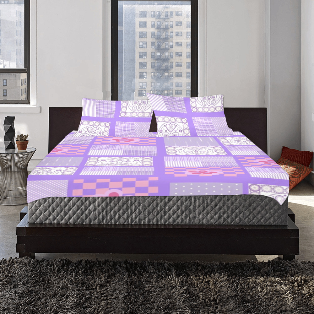 Pink and Purple Patchwork Design 3-Piece Bedding Set