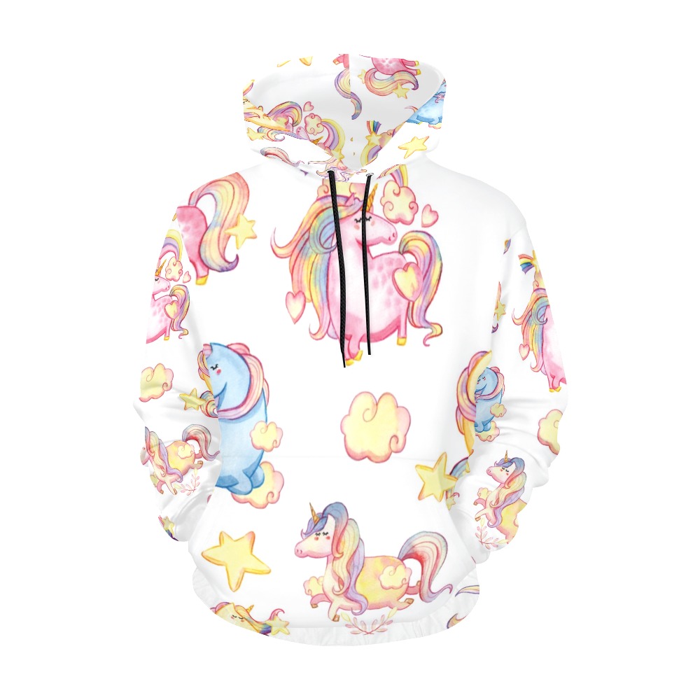 Funny Colorful Unicorns All Over Print Hoodie for Women (USA Size) (Model H13)
