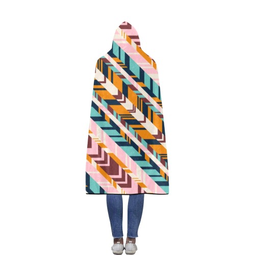 Linear tribe colorful Flannel Hooded Blanket 56''x80''