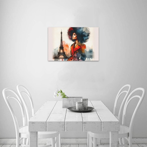 Afro American Watercolor Paris Upgraded Canvas Print 18"x12"