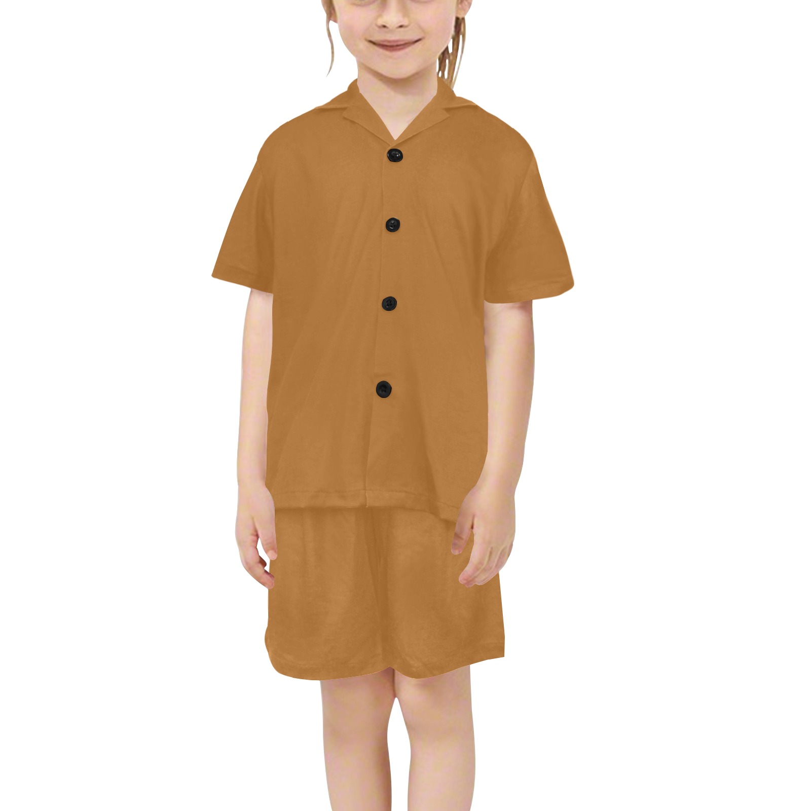 Sudan Brown Little Girls' V-Neck Short Pajama Set