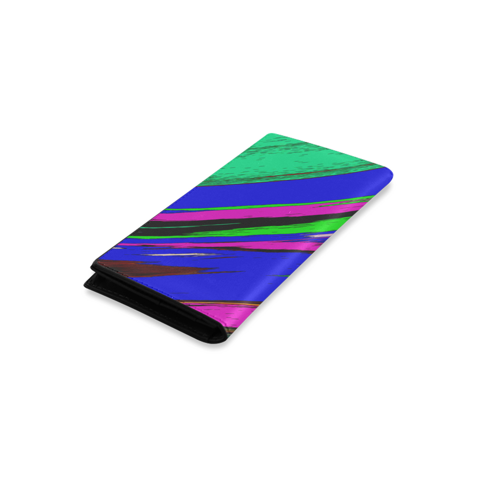Diagonal Green Blue Purple And Black Abstract Art Women's Leather Wallet (Model 1611)
